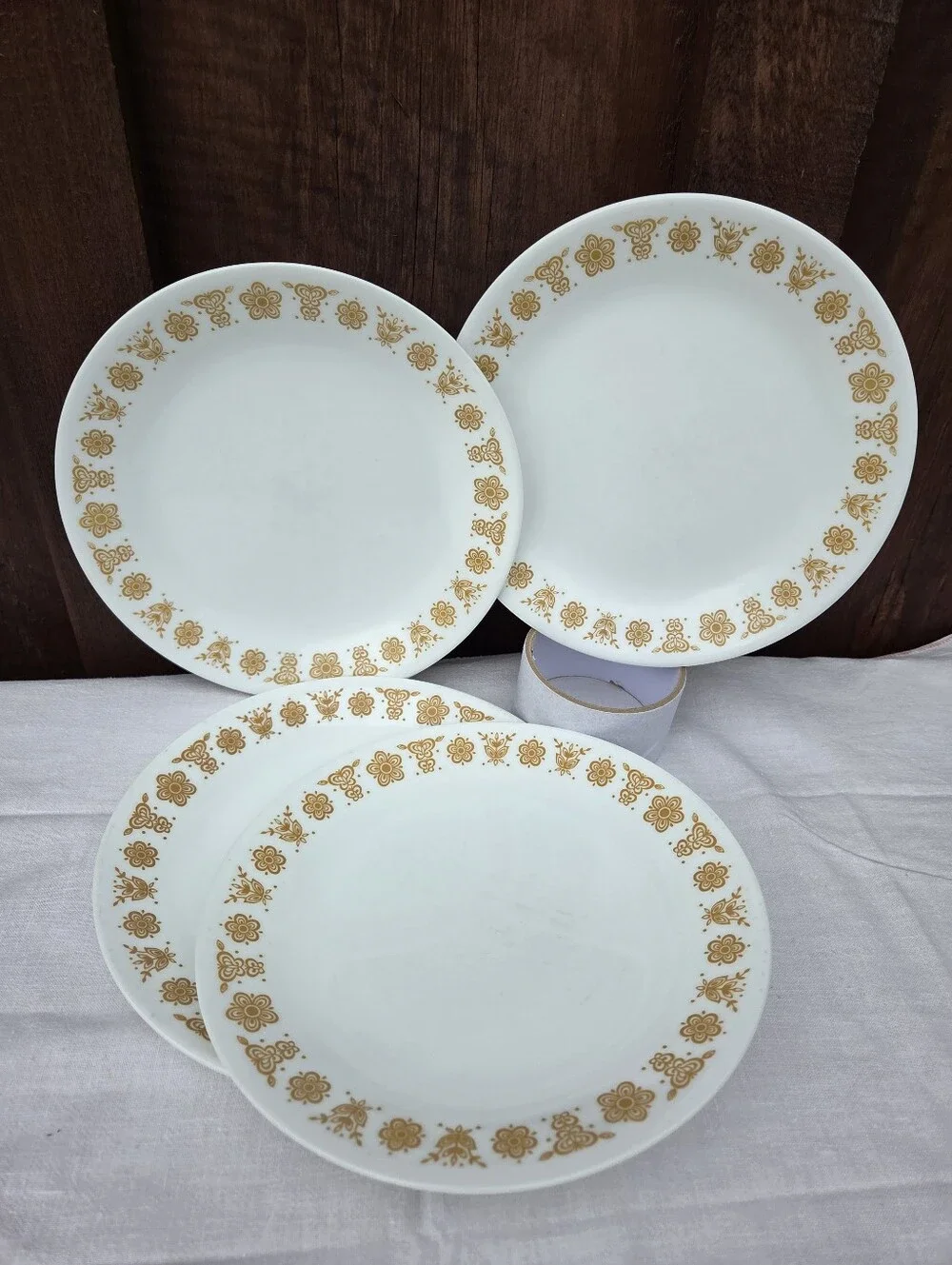 4 Vintage Corelle Pyrex Butterfly Gold 8 1/2 Lunch Plates